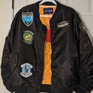 Black Bomber Jacket with Patches